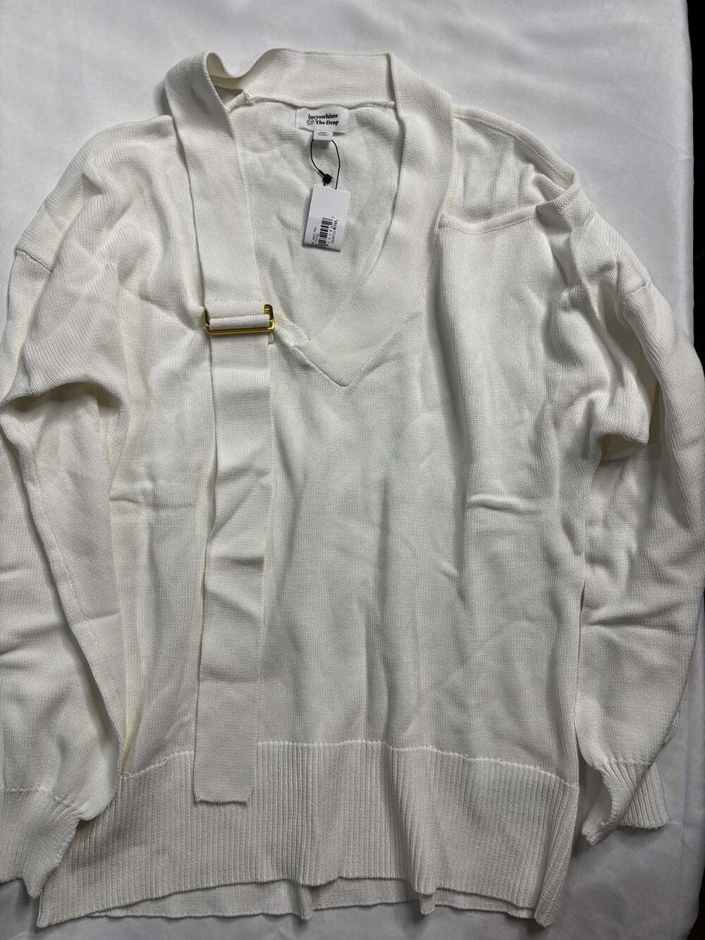 Lucyswhims The Drop V-Neck Pullover Sweater with Gold Tone Buckle Detail
